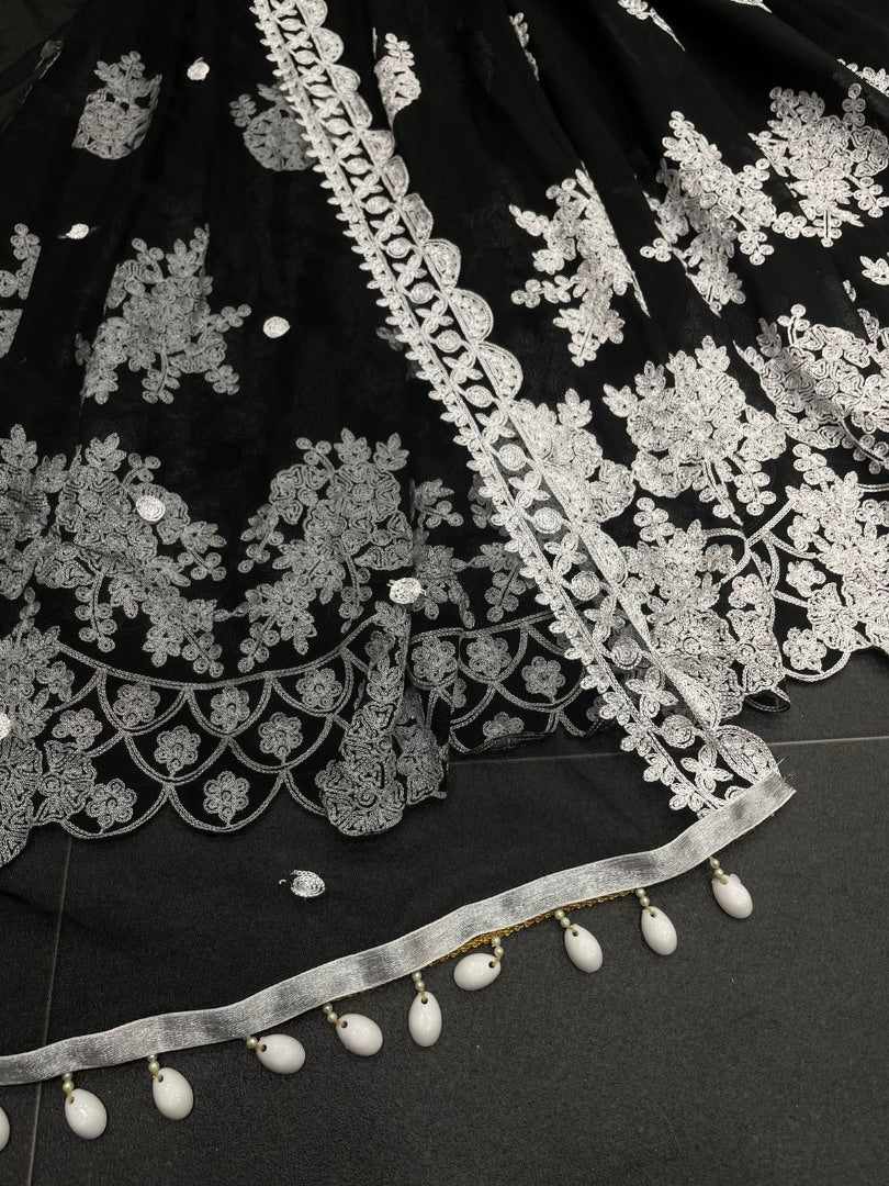 Black georgette heavy chainstitch embroidery party wear anarkali suit