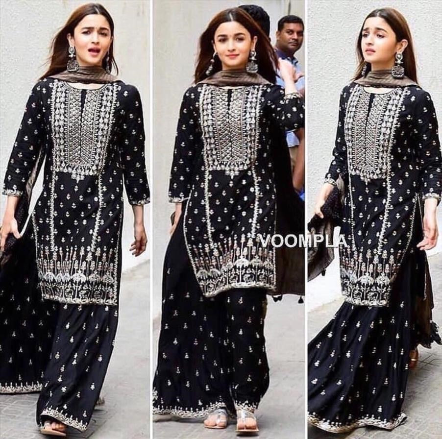 Black georgette heavy embroidered bollywood style plazzo suit