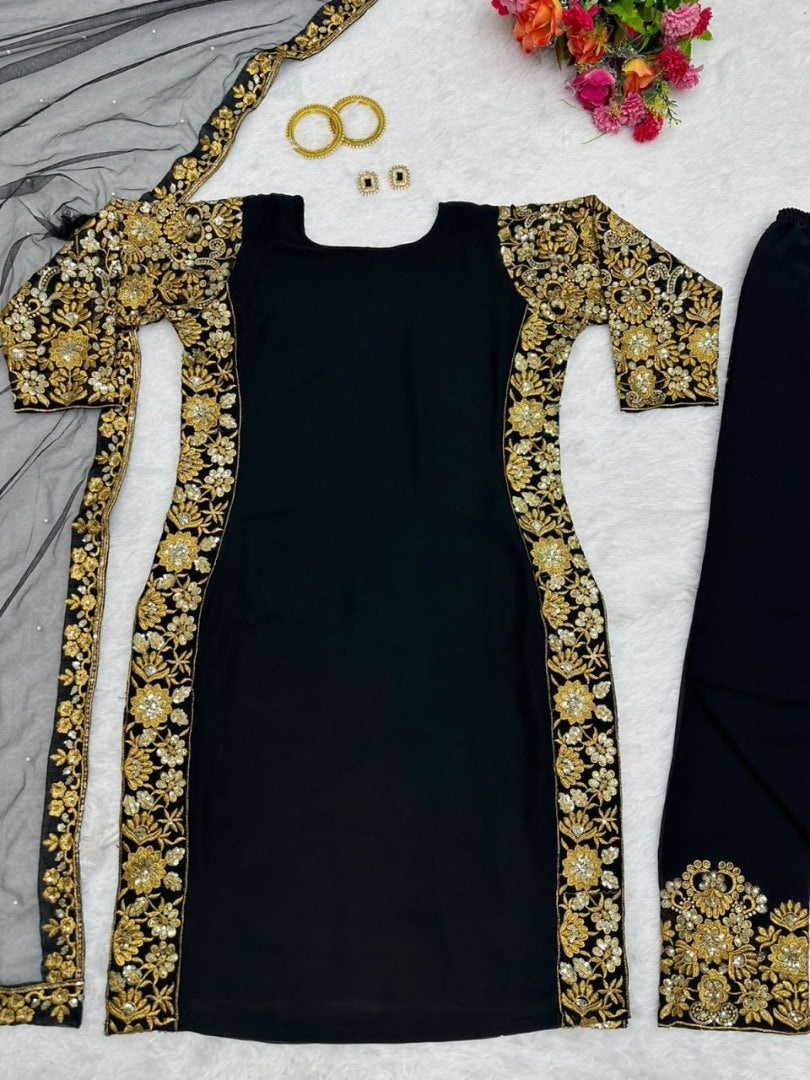 Black georgette heavy embroidered designer pant salwar suit