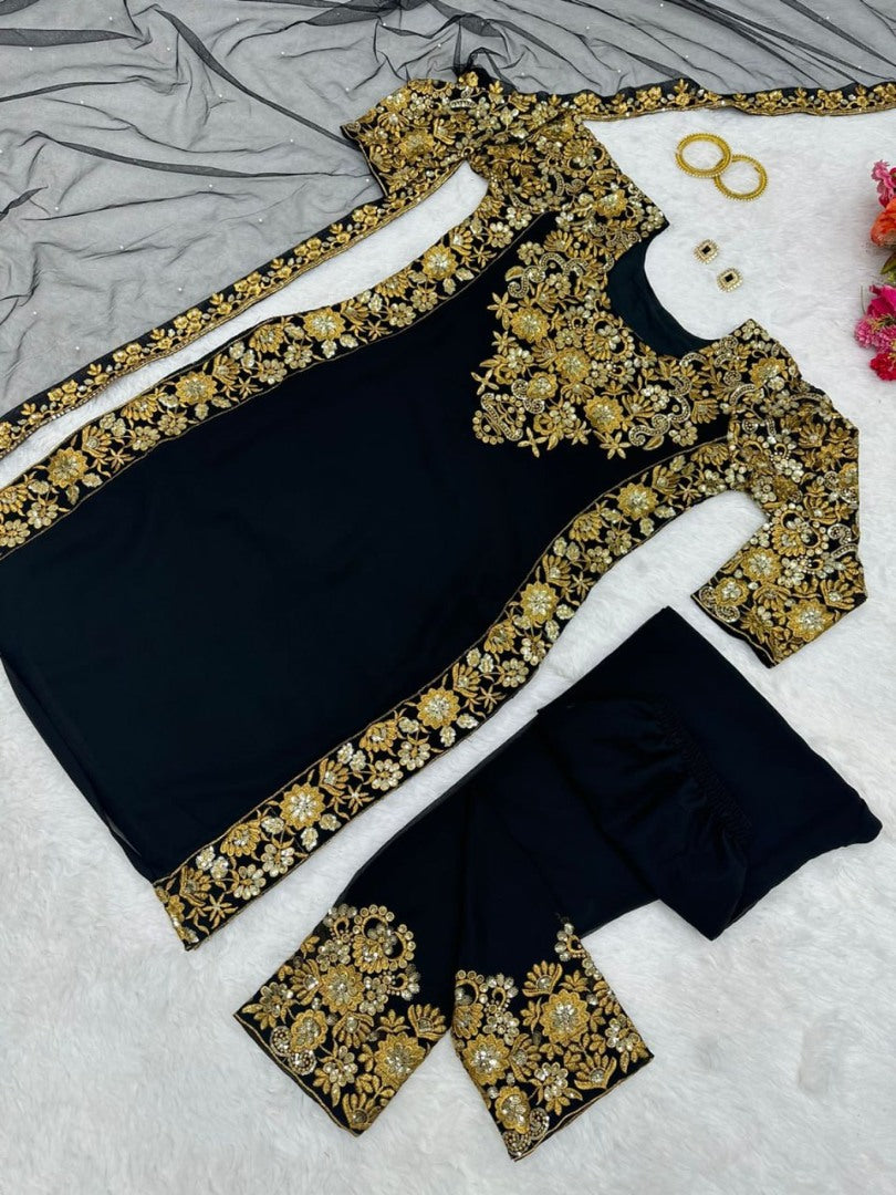 Black georgette heavy embroidered designer pant salwar suit