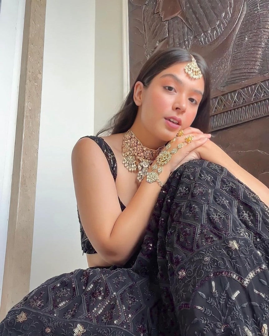 Black georgette heavy embroidered designer wedding lehenga choli