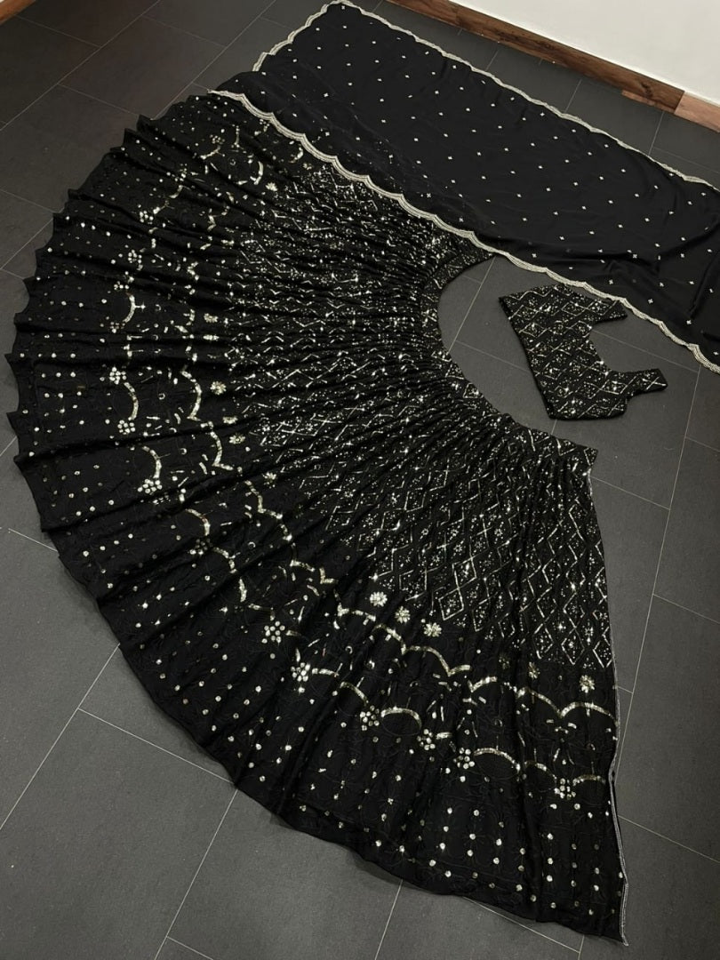 Black georgette heavy embroidered designer wedding lehenga choli