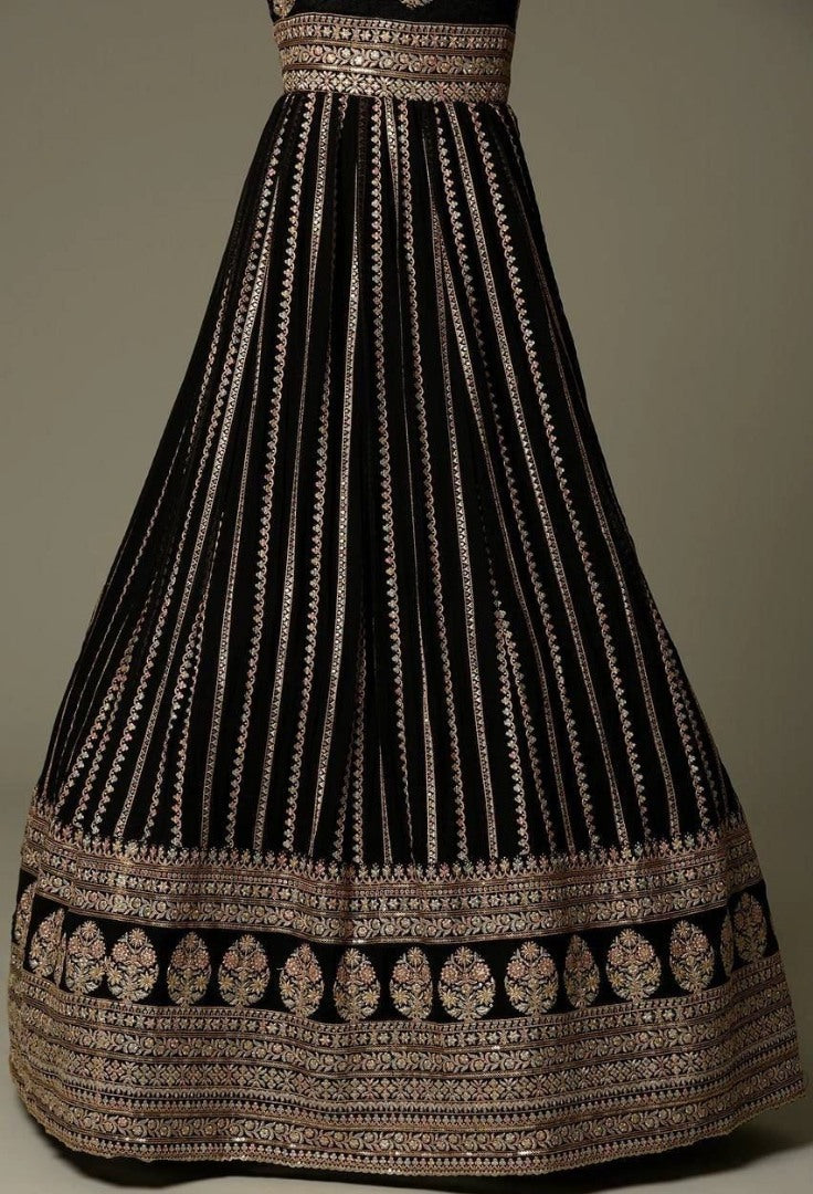 Black georgette heavy embroidered long gown for ceremony