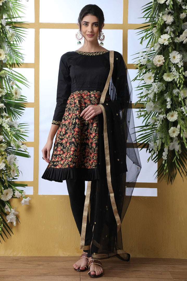 Black georgette heavy embroidered salwar suit