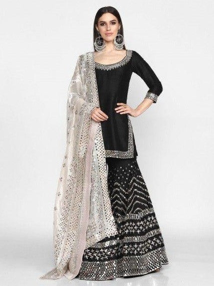 Black georgette heavy embroidered sharara salwar suit