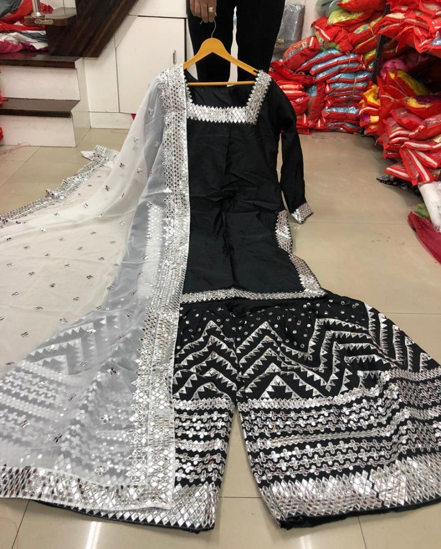 Black georgette heavy embroidered sharara salwar suit