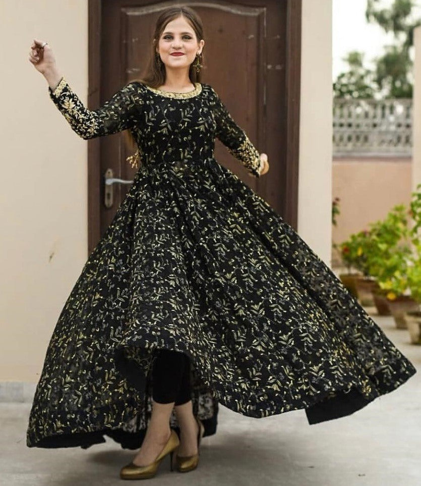 Black georgette heavy embroidered wedding gown