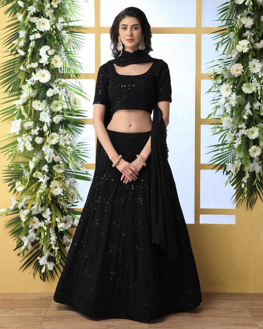 Black georgette heavy embroidered wedding lehenga choli