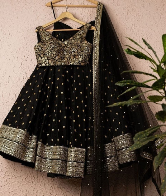 Black georgette heavy embroidered wedding lehenga choli