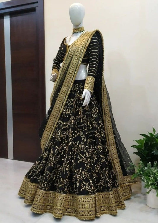 Black georgette heavy embroidered wedding lehenga choli