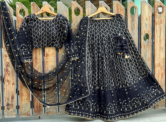 Black georgette heavy embroidered wedding lehenga choli