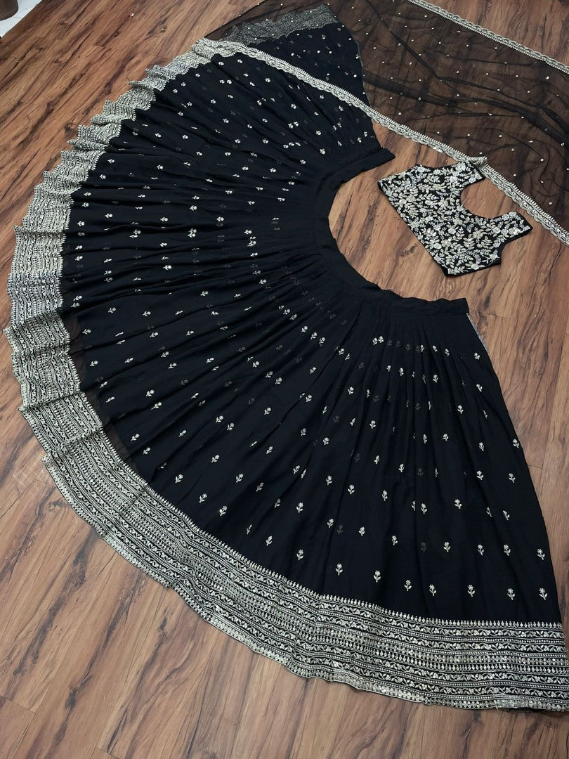 Black georgette heavy embroidered wedding lehenga choli