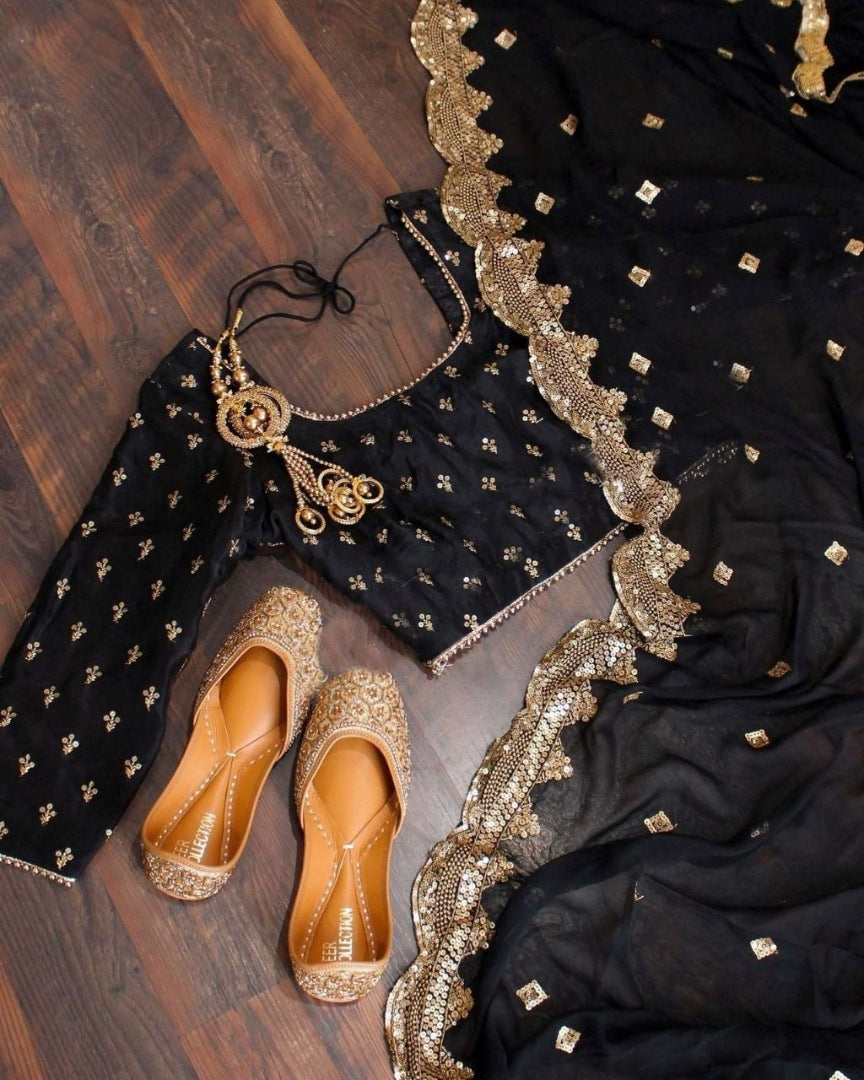 Black georgette heavy embroidered wedding lehenga choli