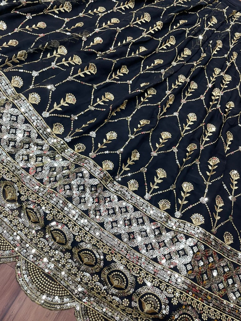 Black georgette heavy embroidered wedding lehenga choli