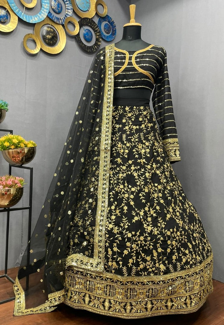 Black georgette heavy embroidered wedding lehenga choli