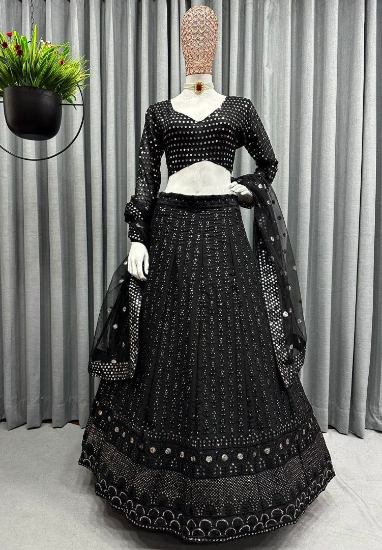 Black georgette heavy embroidery worked lehenga choli
