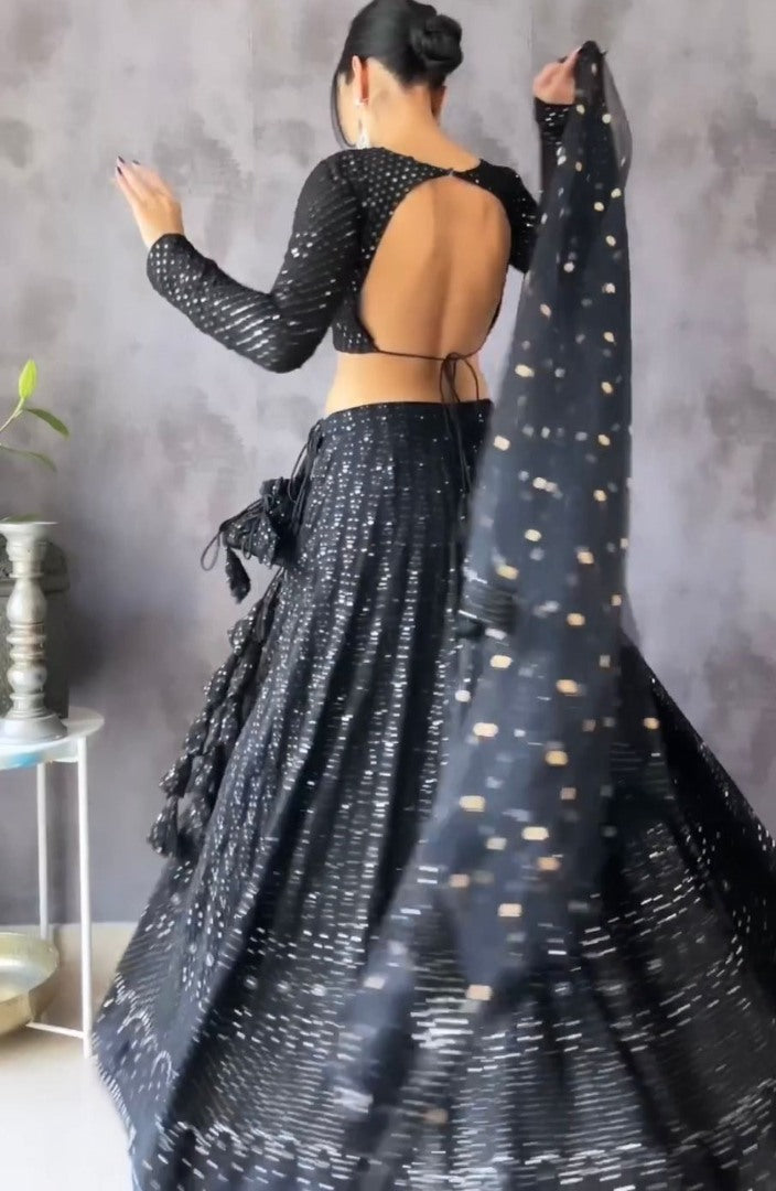 Black georgette heavy embroidery worked lehenga choli