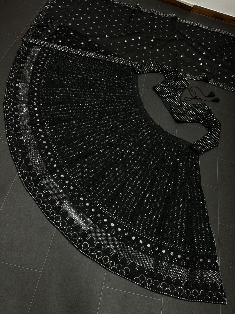 Black georgette heavy embroidery worked lehenga choli
