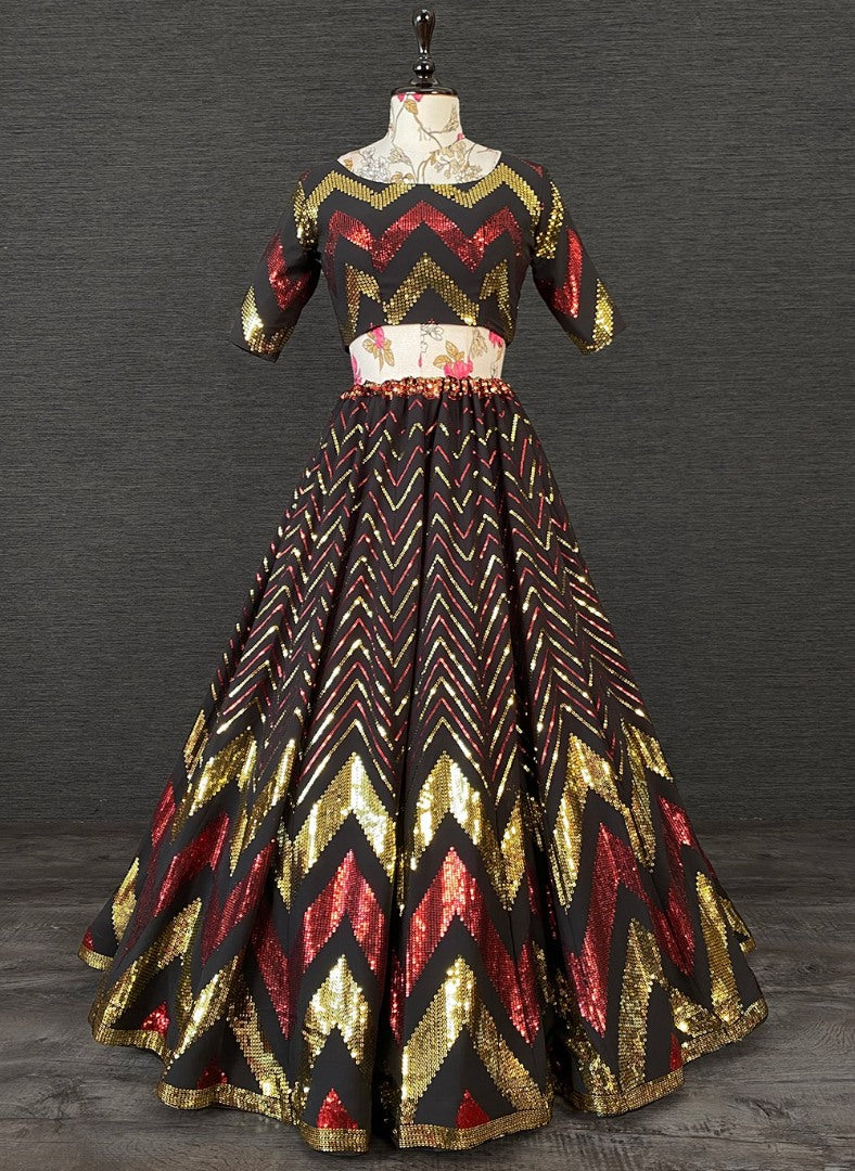 Black georgette heavy sequence embroidered lehenga choli