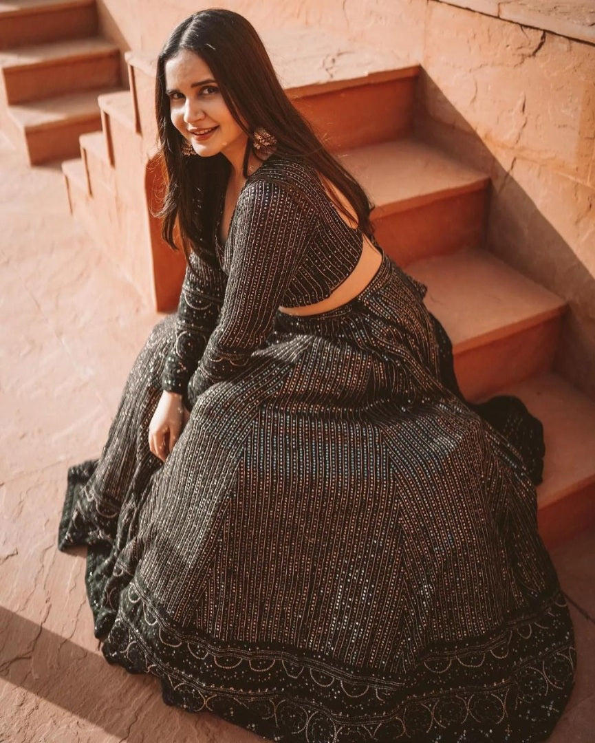 Black georgette heavy sequence embroidered lehenga choli for ceremony