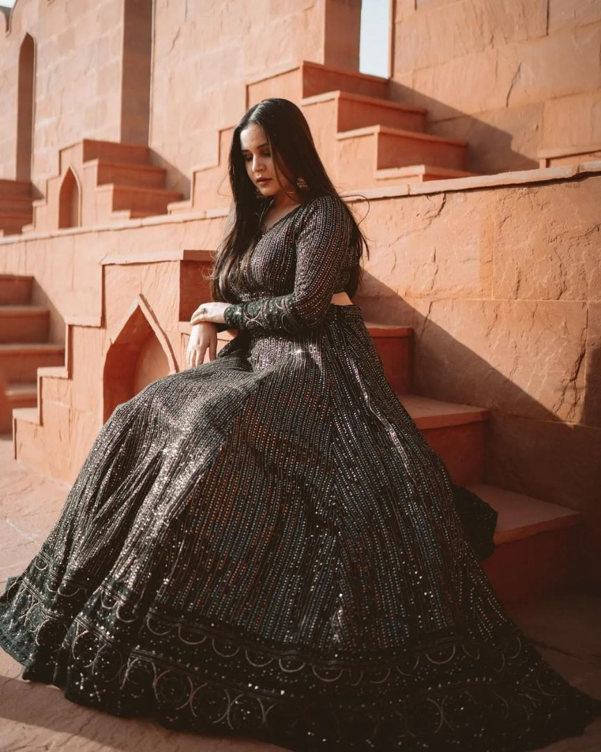 Black georgette heavy sequence embroidered lehenga choli for ceremony
