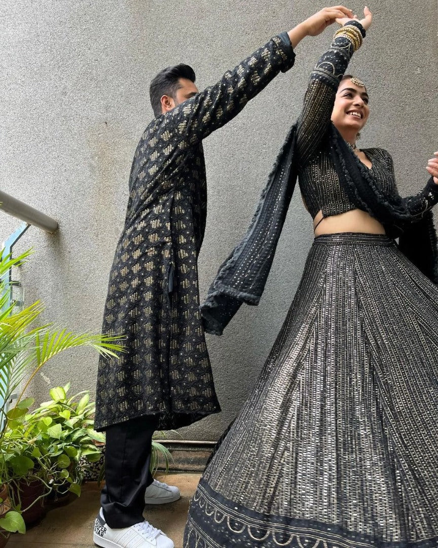 Black georgette heavy sequence embroidered lehenga choli for ceremony