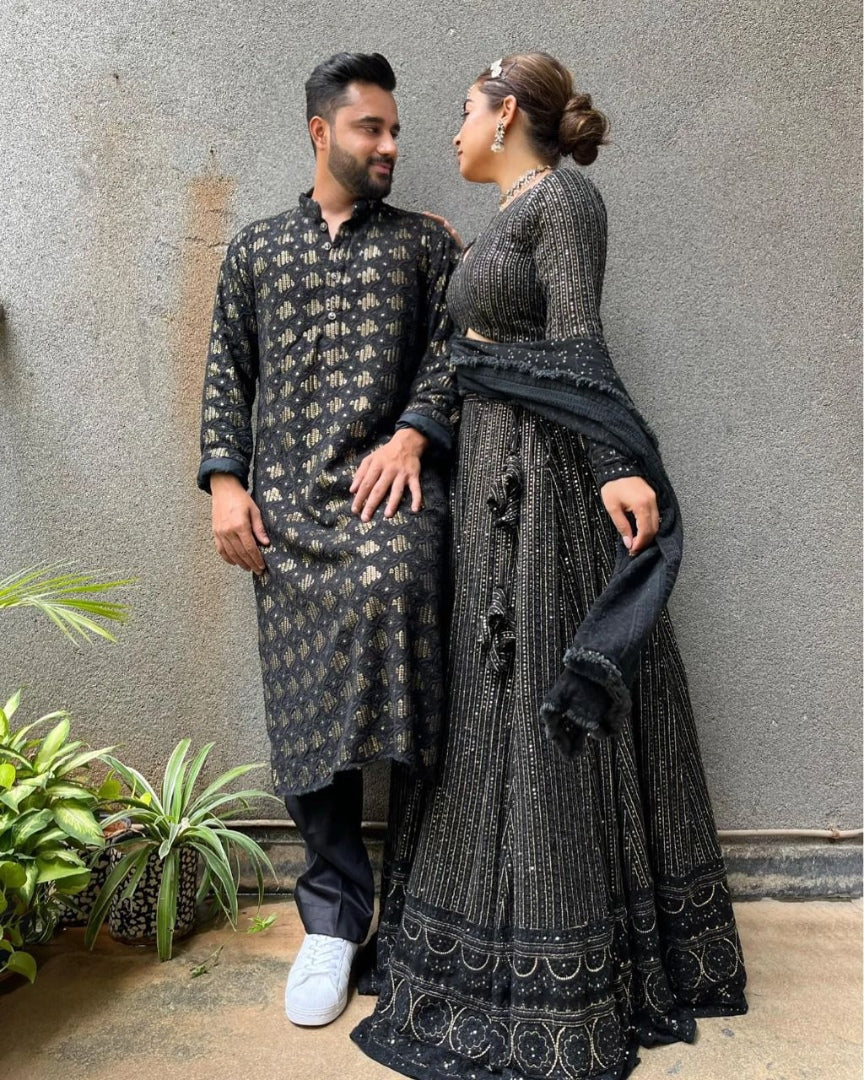 Black georgette heavy sequence embroidered lehenga choli for ceremony