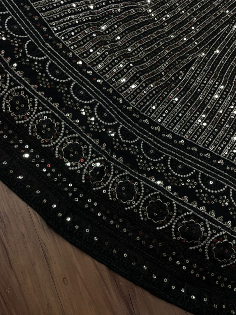 Black georgette heavy sequence embroidered lehenga choli for ceremony