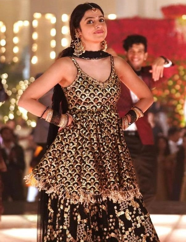 Black georgette heavy sequence embroidered sharara suit