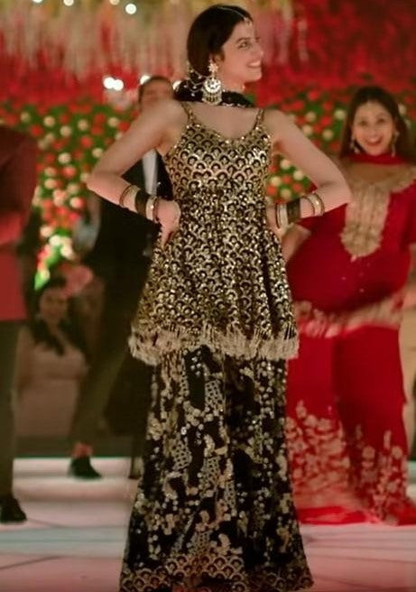 Black georgette heavy sequence embroidered sharara suit