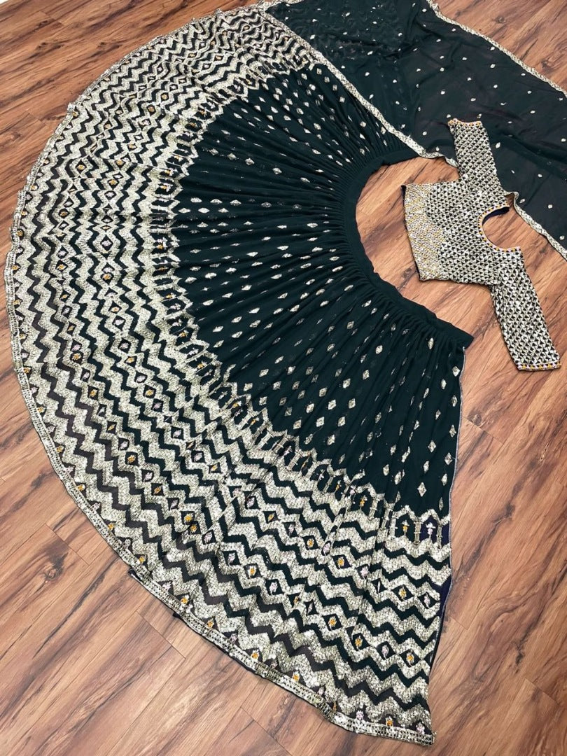 Black georgette heavy sequence embroidery work wedding lehenga choli