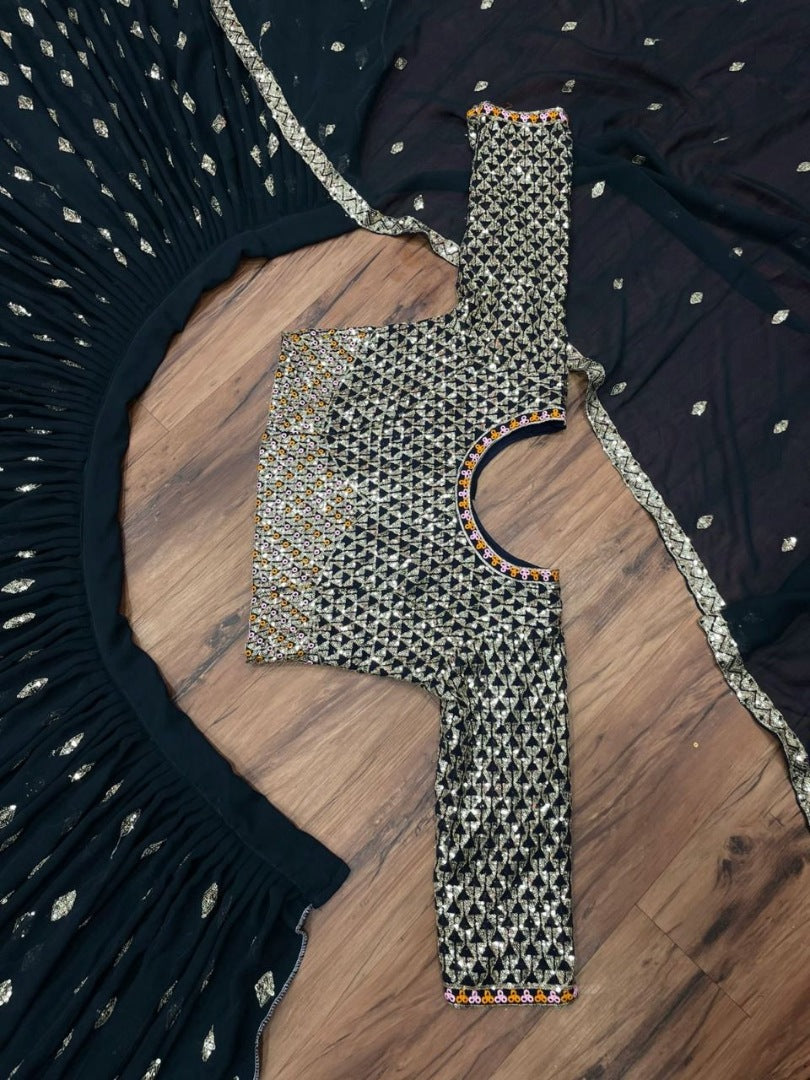 Black georgette heavy sequence embroidery work wedding lehenga choli