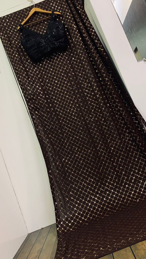 Black georgette heavy sequence work ceremonial saree
