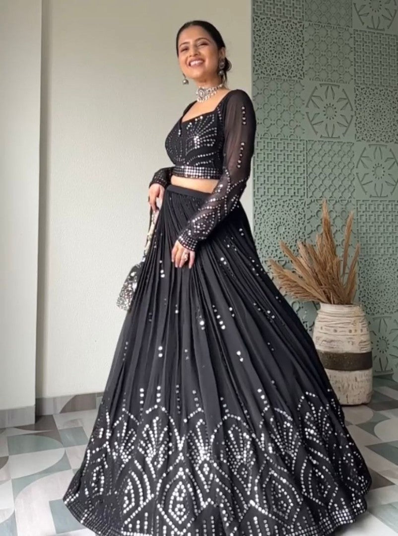 Black georgette heavy sequence work lehenga choli for evening function