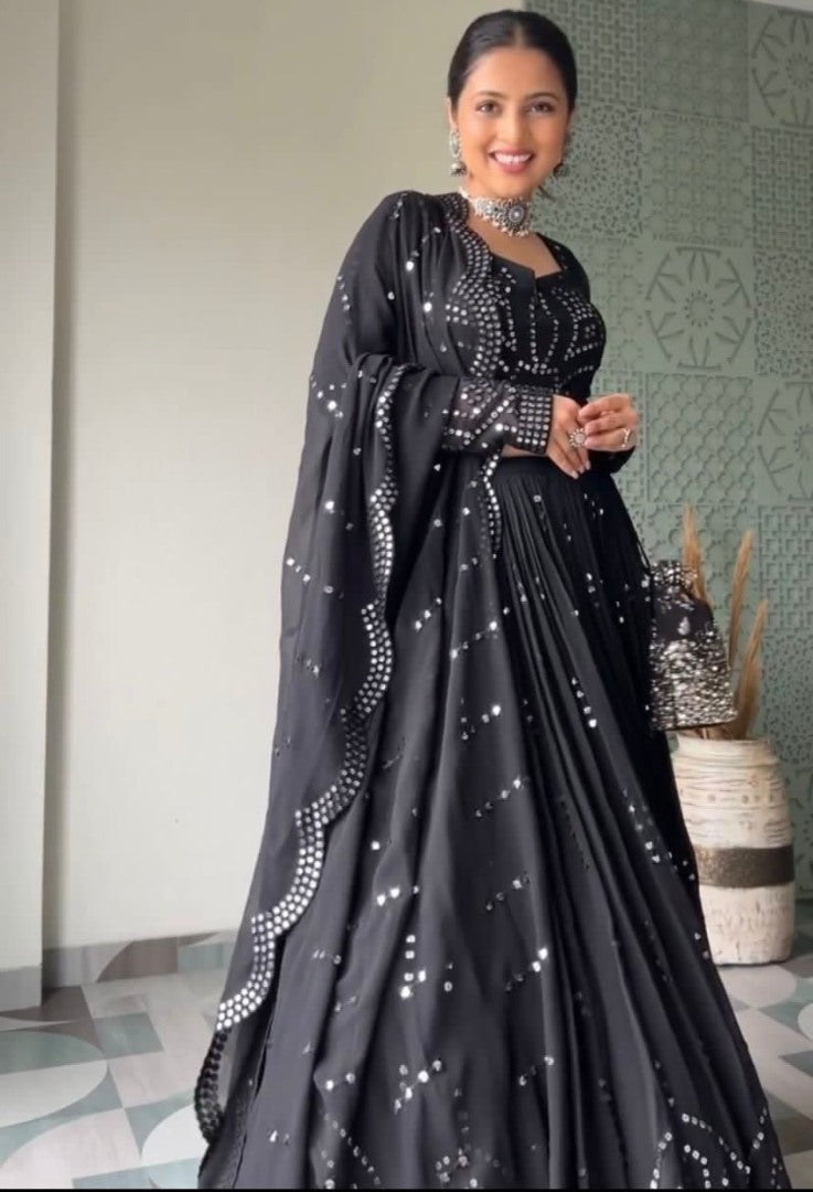Black georgette heavy sequence work lehenga choli for evening function