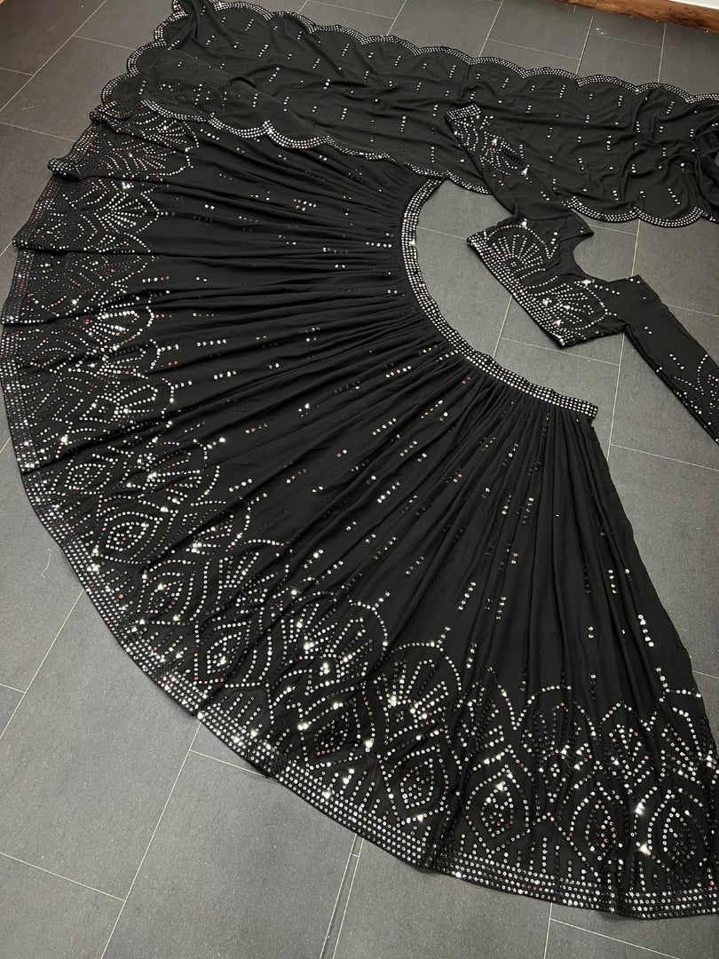 Black georgette heavy sequence work lehenga choli for evening function