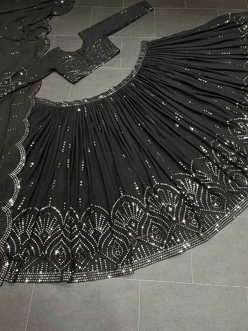 Black georgette heavy sequence work lehenga choli for evening function