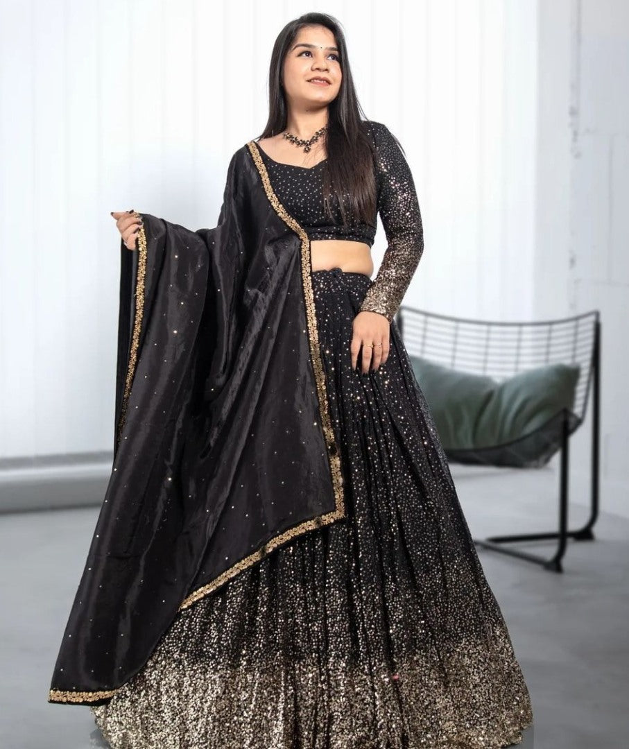 Black georgette heavy sequence work wedding lehenga choli
