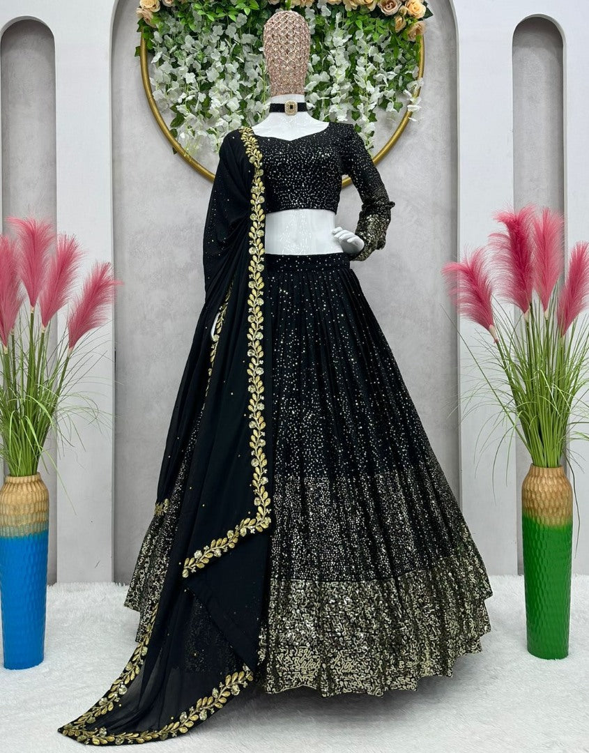 Black georgette heavy sequence work wedding lehenga choli