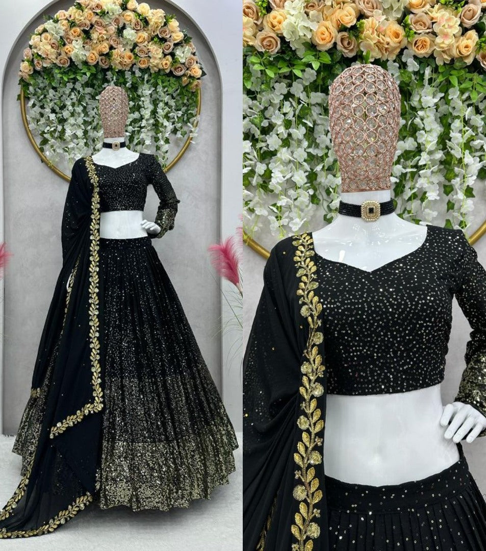 Black georgette heavy sequence work wedding lehenga choli