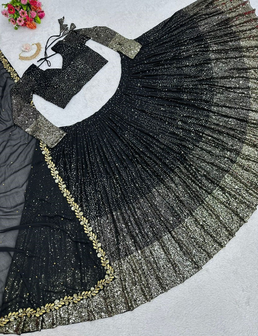 Black georgette heavy sequence work wedding lehenga choli
