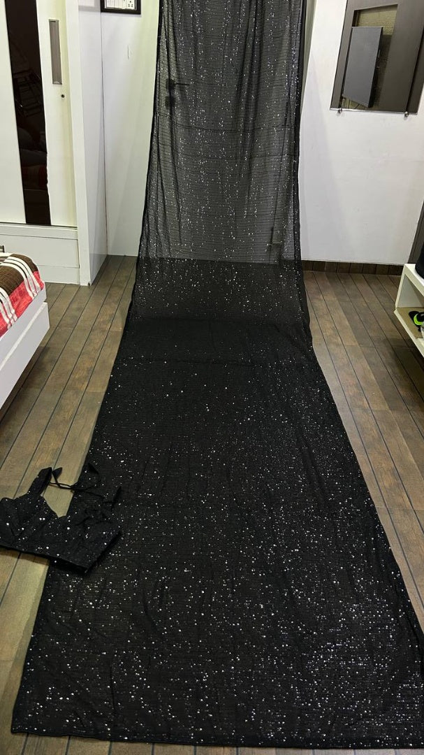 Black georgette heavy shiny sequence work party wear saree