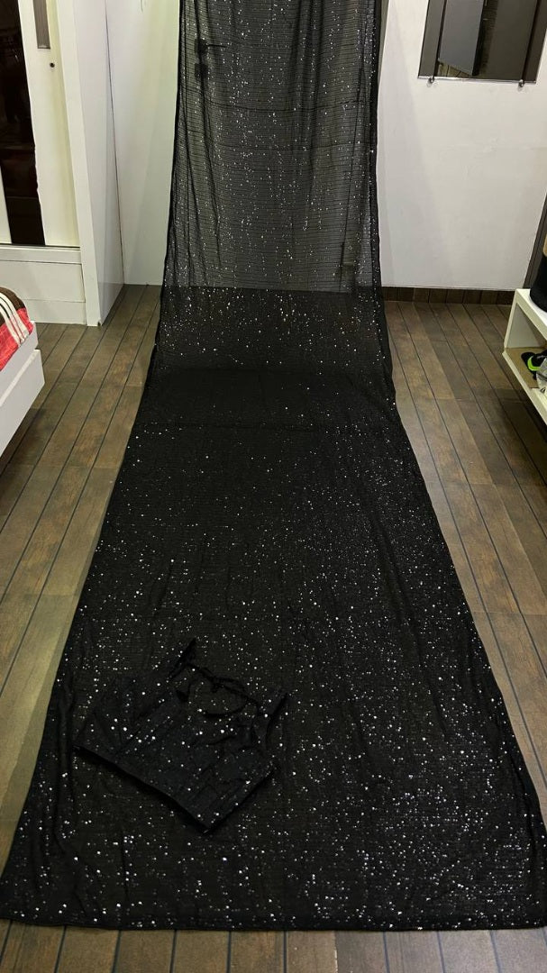 Black georgette heavy shiny sequence work party wear saree