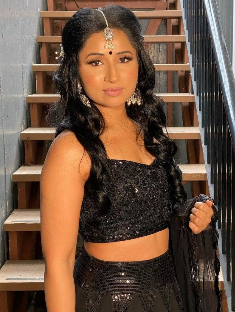 Black georgette heavy thread sequence embroidered lehenga choli for evening function