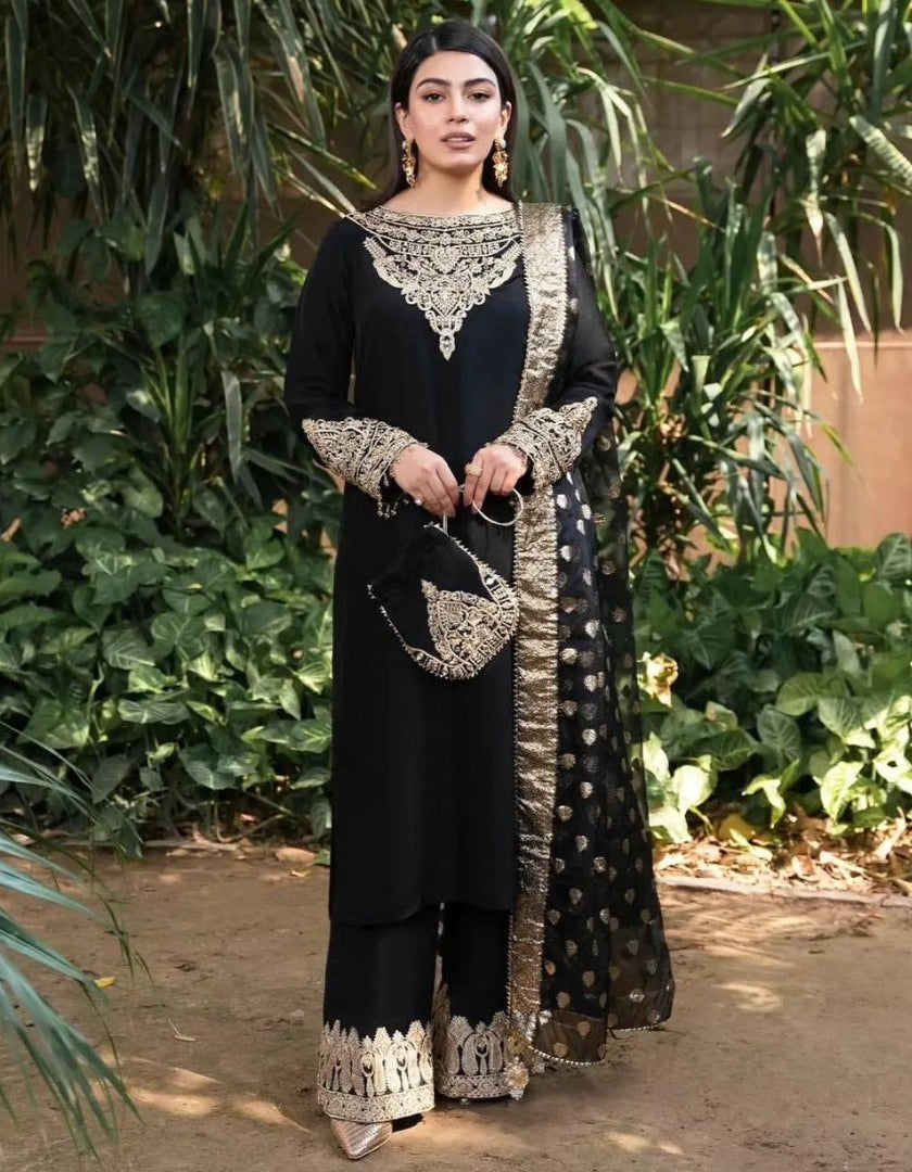 Black georgette heavy work wedding plazzo suit