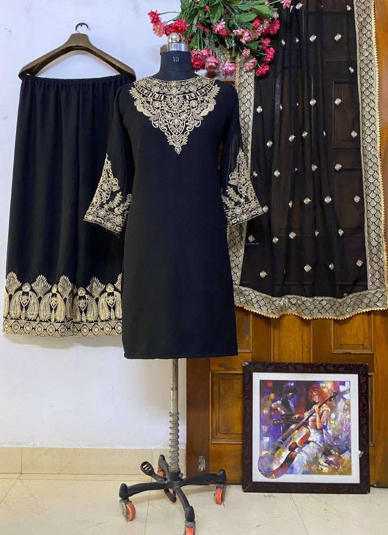 Black georgette heavy work wedding plazzo suit