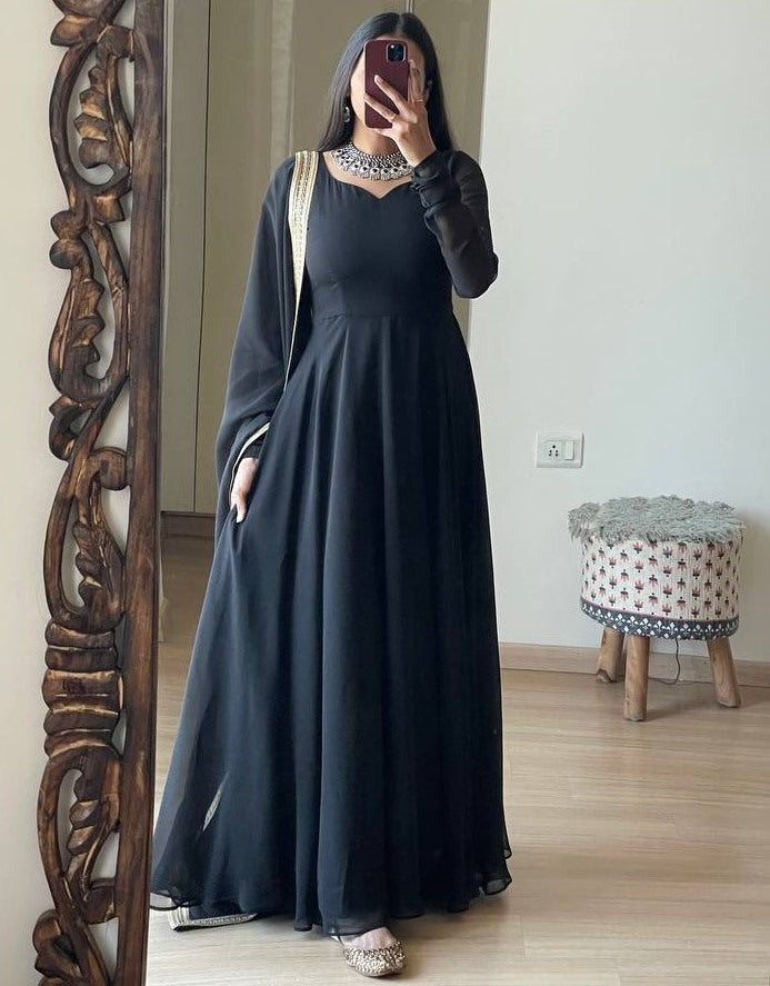 Black georgette long party wear anarkali ethnic gown