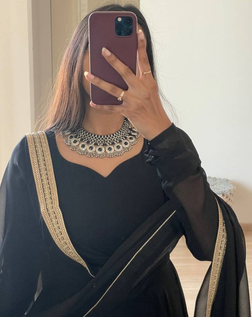 Black georgette long party wear anarkali ethnic gown