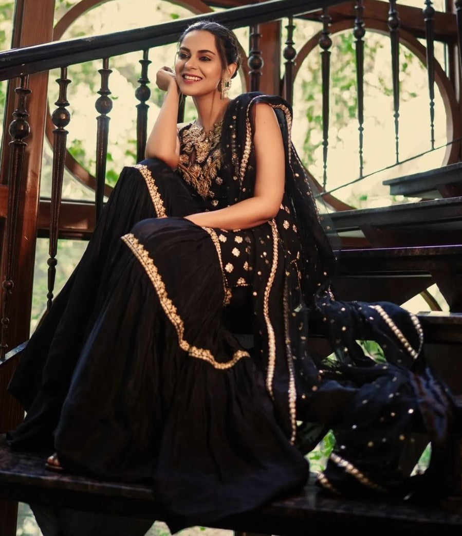 Black georgette party wear sharara suit