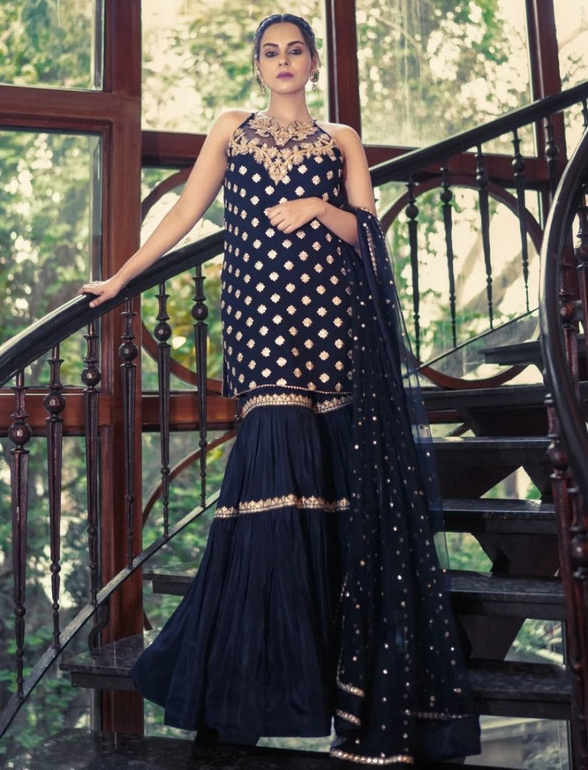 Black georgette party wear sharara suit